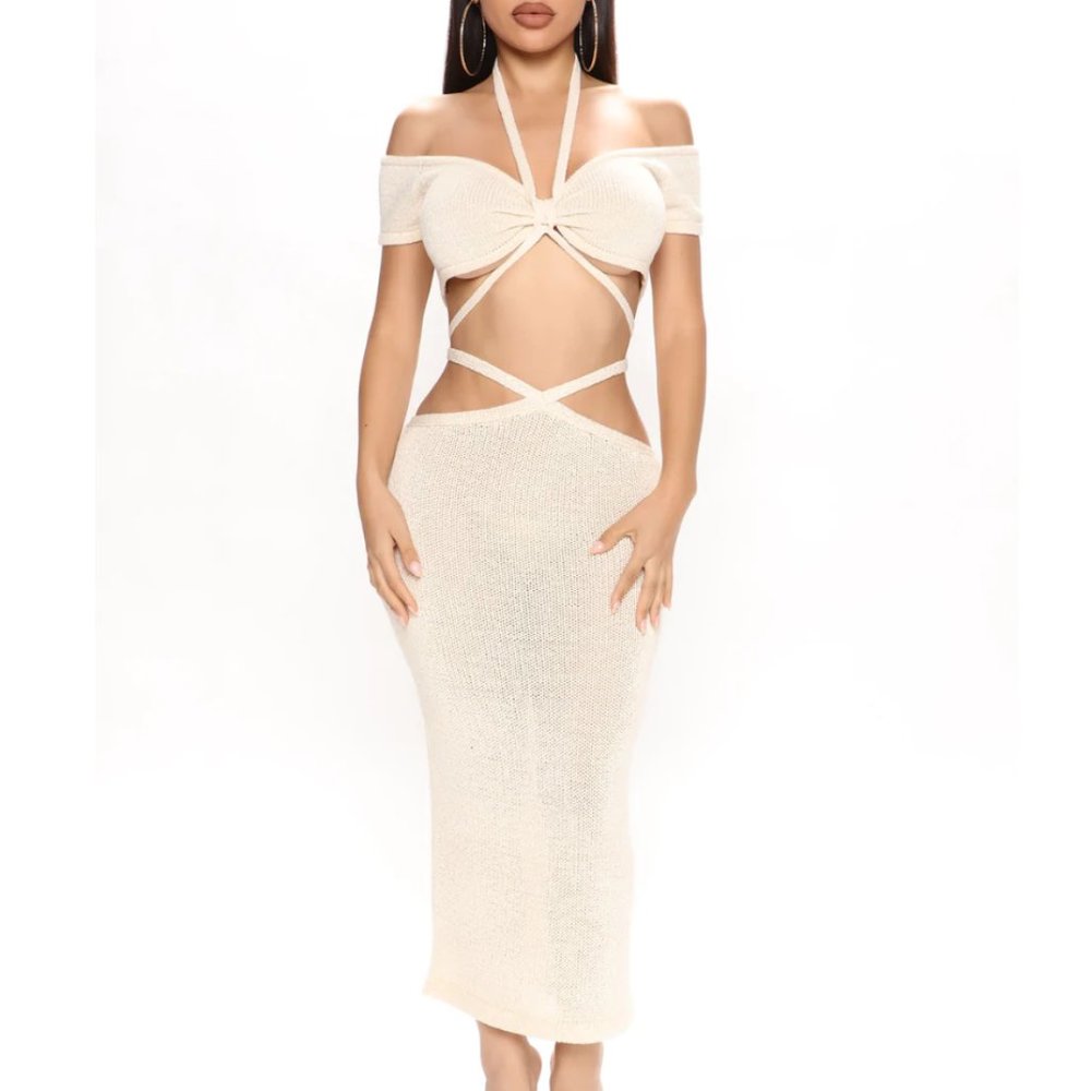 Brand New FashionNova Need A Major Vacay Crochet Skirt Set - Cream